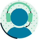 Icon of a person wearing a headset inside a circle
