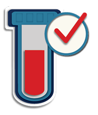 Icon blood vial with a red check mark next to it